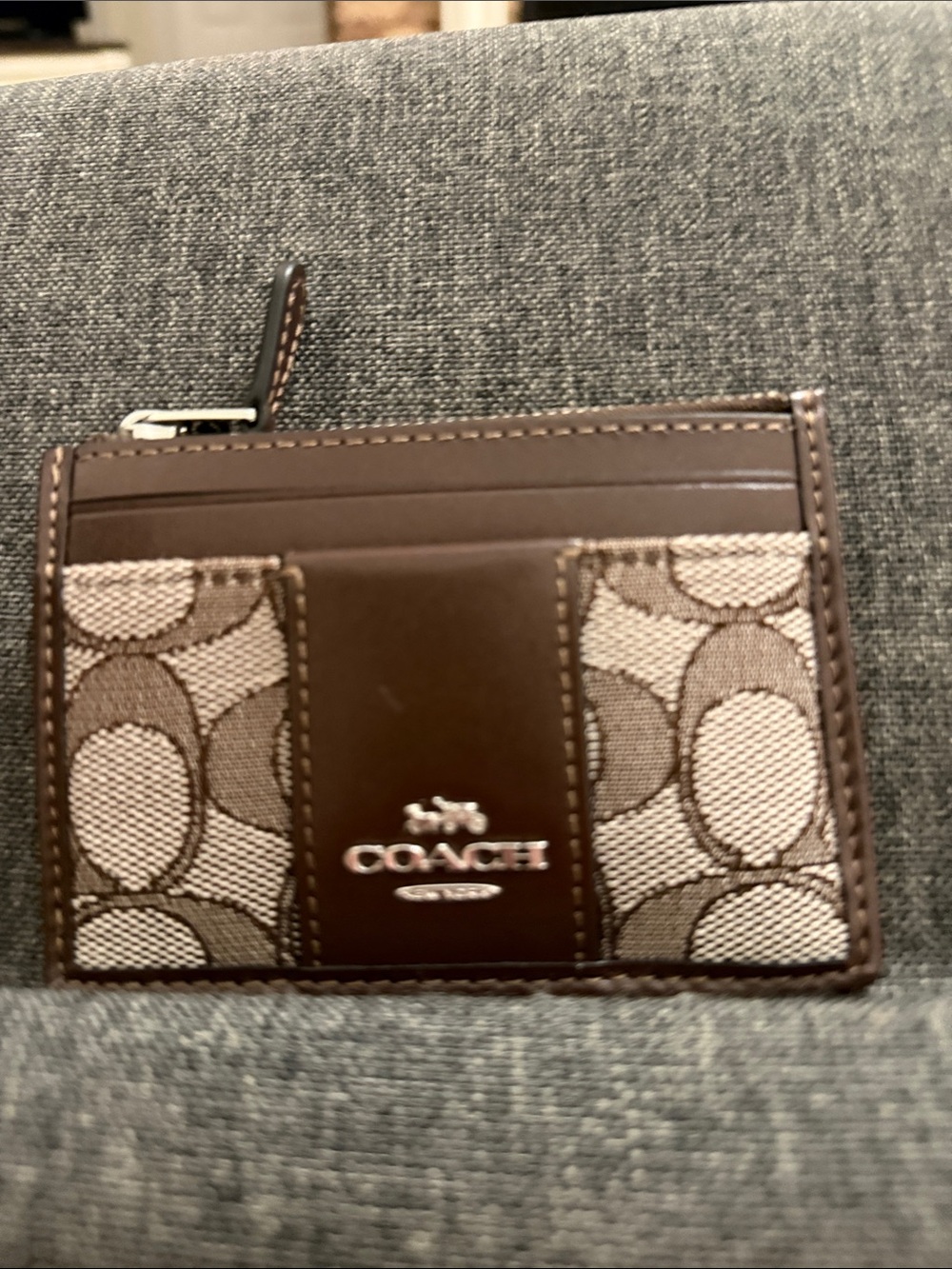 COACH Brown Signature Canvas & Leather Card Holder